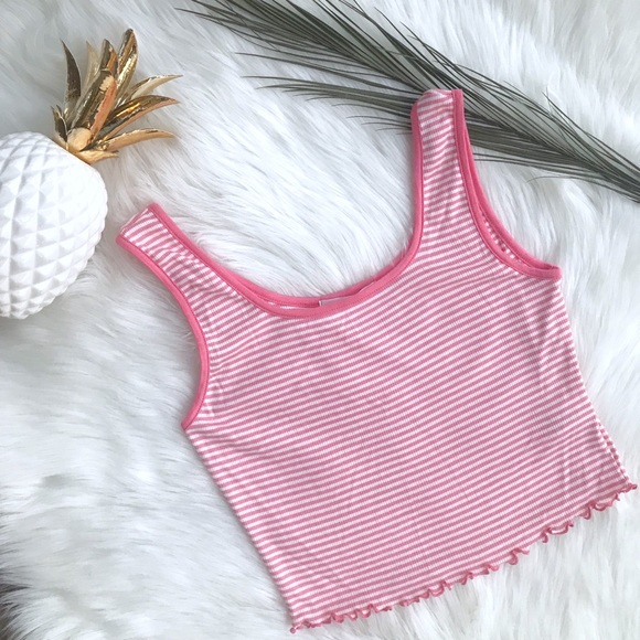 caution to the wind Tops - 🎁Caution To The Wind Pink and White Stripe Crop